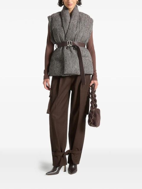 Manière De Voir Inez herringbone belted puffer jacket - Grey