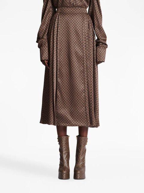 Balmain monogram-print pleated midi skirt - Brown