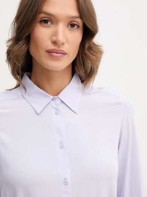 United Colors of Benetton koszula damska kolor fioletowy regular z kołnierzykiem klasycznym 5WPWDQ0B0