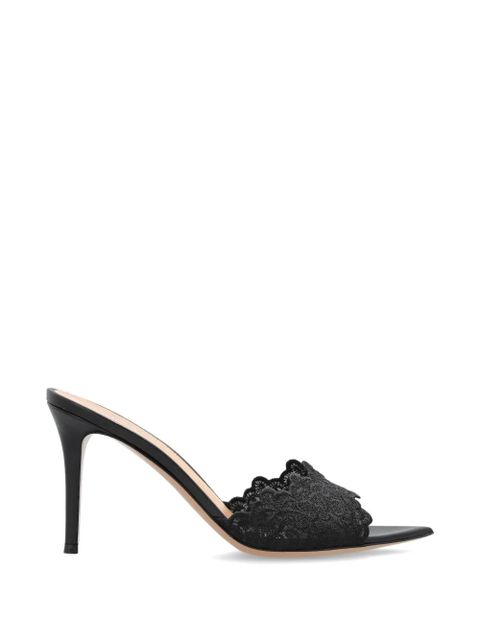 Gianvito Rossi Yvonne lace-panel scalloped mules - Black - zdjęcie produktu nr 1