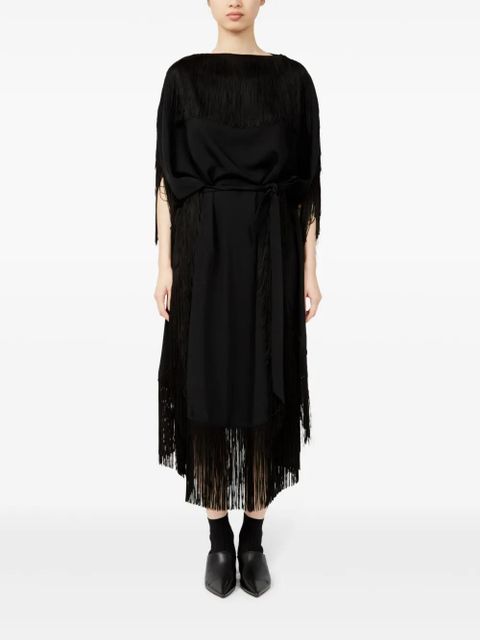 MM6 Maison Margiela fringe-detail belted midi dress - Black - zdjęcie produktu nr 2