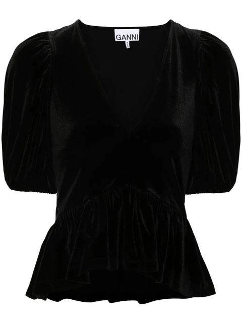 GANNI V-neck velvet blouse - Black - zdjęcie produktu nr 1