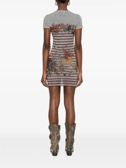 Jean Paul Gaultier striped-floral print mini dress - Grey