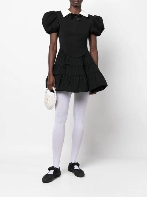 SHUSHU/TONG puff-sleeve tiered minidress - Black