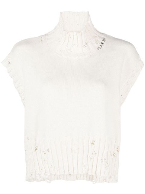 Marni cropped distressed jumper - White - zdjęcie produktu nr 1
