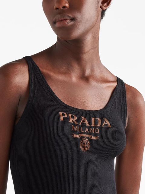 Prada logo-print silk tank top - Black - zdjęcie produktu nr 2