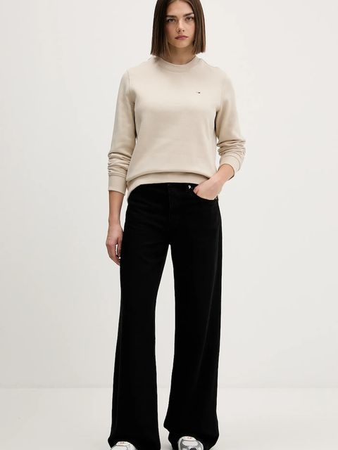 Tommy Jeans bluza damska kolor beżowy gładka DW0DW19959