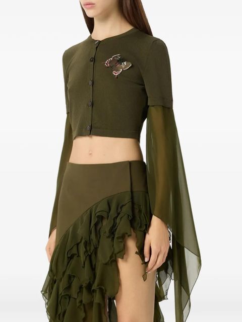 Blumarine butterfly-appliqué long-sleeve crop top - Green