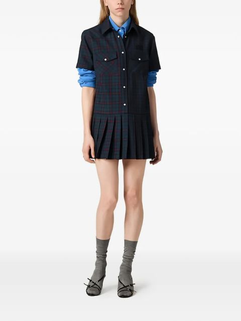 Miu Miu pleated plaid mini-dress - Green - zdjęcie produktu nr 1