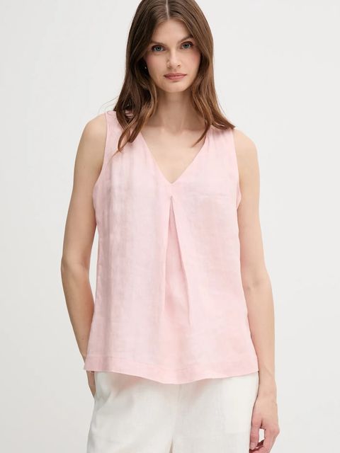 United Colors of Benetton bluzka lniana kolor różowy gładka 5BMLDQ06W - zdjęcie produktu nr 1