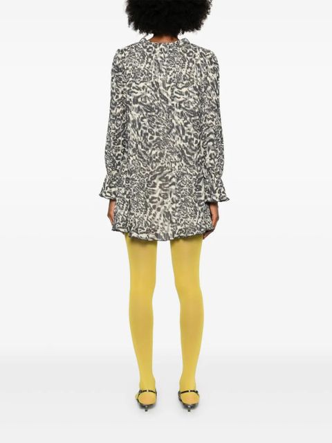 GANNI printed pleated mini dress - Black