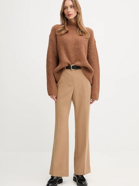 Calvin Klein Jeans sweter damski kolor brązowy ciepły z półgolfem LV044D361G