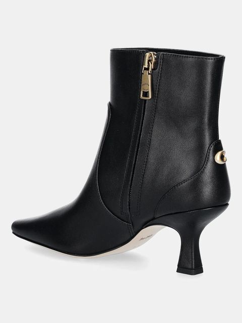 Coach botki skórzane Sculpted C Kitten Heel Leather Bootie damskie kolor czarny na szpilce CBP25