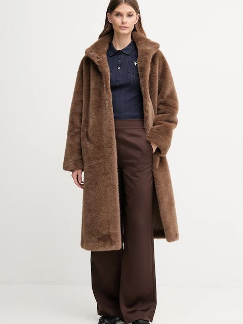 Joop! spodnie damskie kolor brązowy proste high waist 30048199