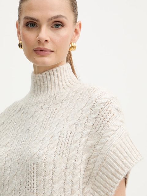 Morgan sweter damski kolor beżowy ciepły z golfem MPIKI