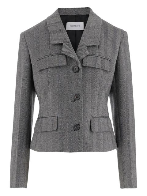 Ferragamo herringbone-pattern flap-pocket blazer - Grey - zdjęcie produktu nr 1