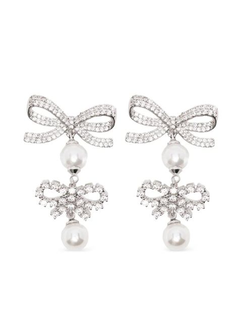 Self-Portrait double-bow pearl-drop earrings - Silver - zdjęcie produktu nr 1