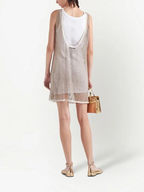 Prada rhinestone-embellished mesh minidress - Neutrals