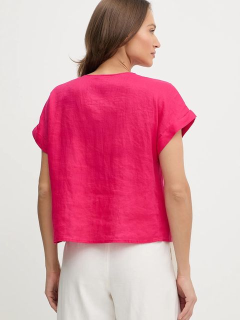 United Colors of Benetton bluzka lniana damska kolor różowy gładka 5BMLDQ0BR - zdjęcie produktu nr 2