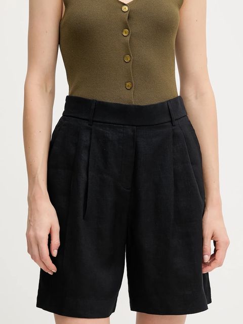 United Colors of Benetton szorty lniane kolor czarny gładkie high waist 4AGHD901V - zdjęcie produktu nr 1