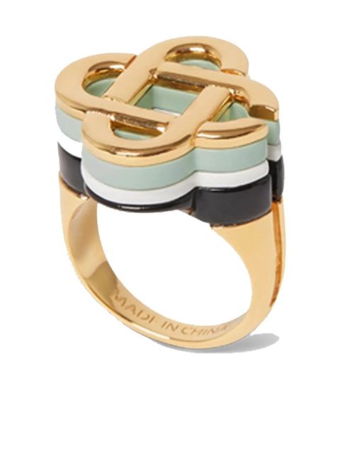 Casablanca enamel-detailed logo ring - Gold