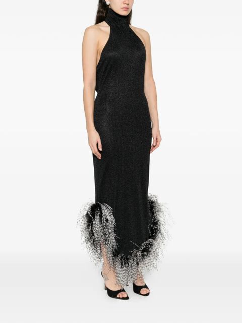 Oséree feather-trim midi dress - Black