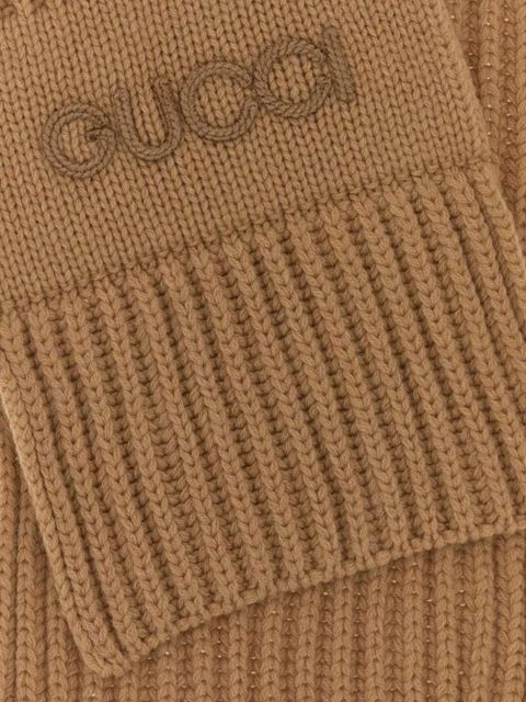 Gucci logo-embroidered scarf - Brown