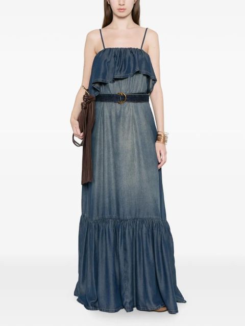 PINKO ruffled belted denim maxi dress - Blue - zdjęcie produktu nr 2