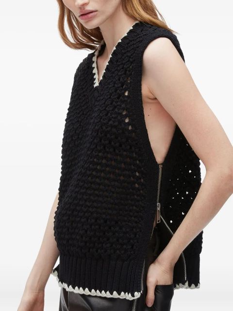 3.1 Phillip Lim crochet-detail zip-side knit vest - Black