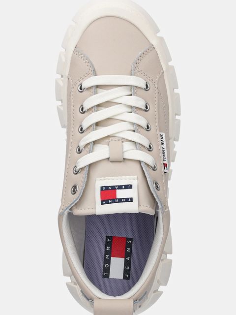 Tommy Jeans sneakersy skórzane TJW VULC FLATFORM LEATHER damskie kolor beżowy EN0EN03008