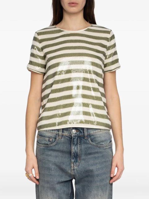Zadig&Voltaire Tchao sequin stripe T-shirt - Green