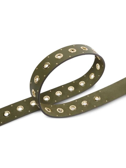 PINKO eyeletted buckled leather belt - Green
