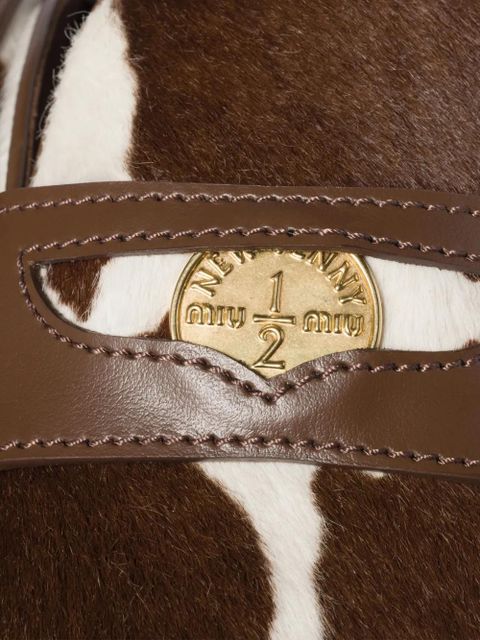 Miu Miu band logo-coin calf hair mules - Brown