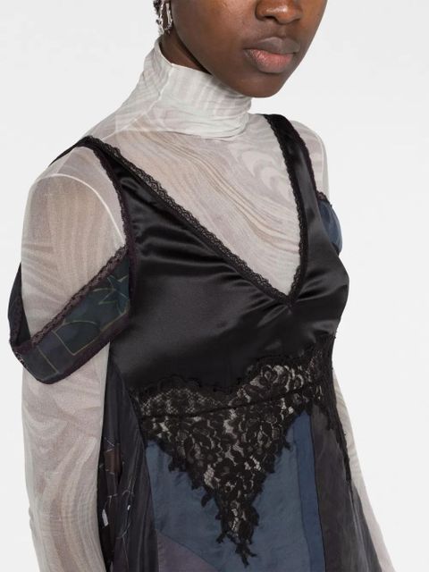 Marine Serre V-neck silk midi dress - Blue