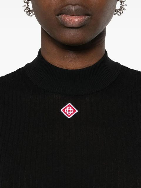 Casablanca logo-patch ribbed top - Black