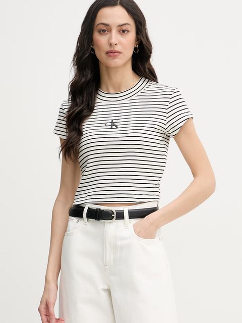 Calvin Klein Jeans crop top damski bawełniany z elastanem - zdjęcie produktu nr 1