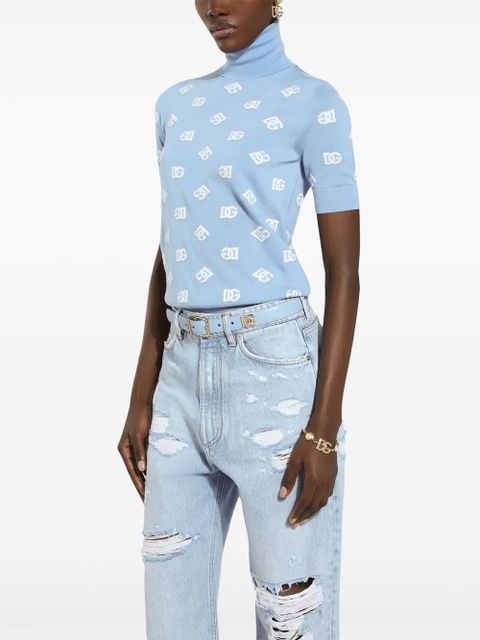 Dolce & Gabbana DNA high neck embroidered top - Blue