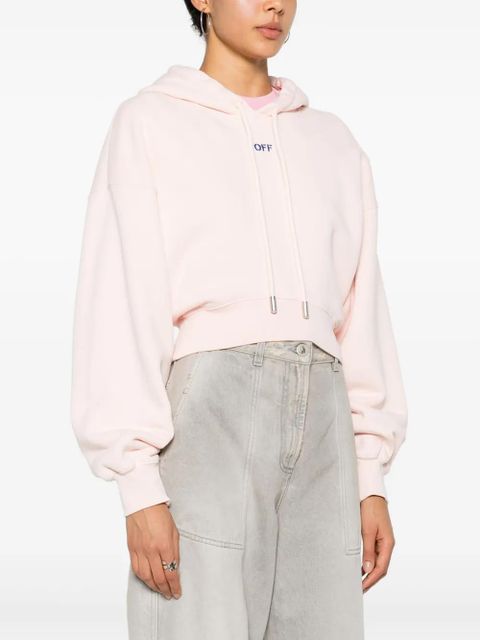 Off-White floral-embroidered cropped hoodie - Pink