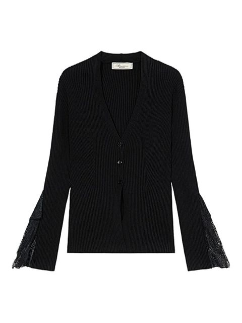 Blumarine ribbed lace-trimmed cardigan - Black - zdjęcie produktu nr 1