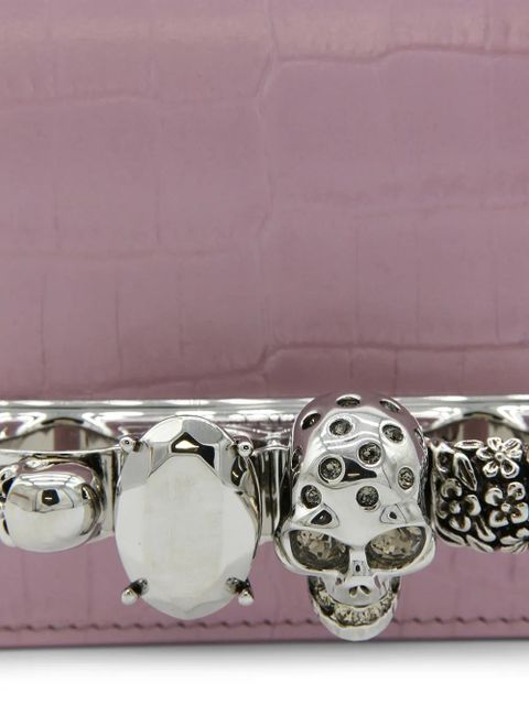 Alexander McQueen skull-embellished crocodile-effect leather shoulder bag - Pink