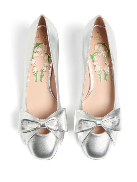 Valentino Garavani 45mm Bowow leather pumps - Silver - zdjęcie produktu nr 2