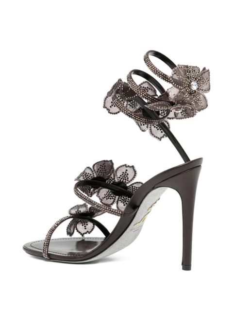 René Caovilla 110mm crystal-flower sandals - Brown