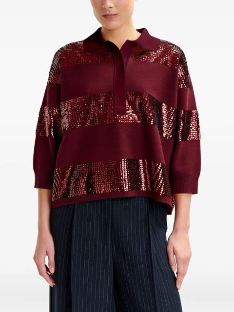 Essentiel Antwerp Illuminati sequin-striped polo shirt - Red - zdjęcie produktu nr 2