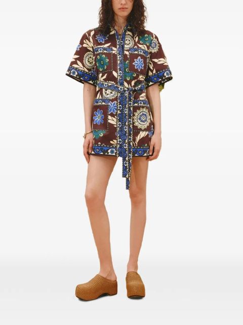 ALEMAIS Jasper floral-print belted mini dress - Brown