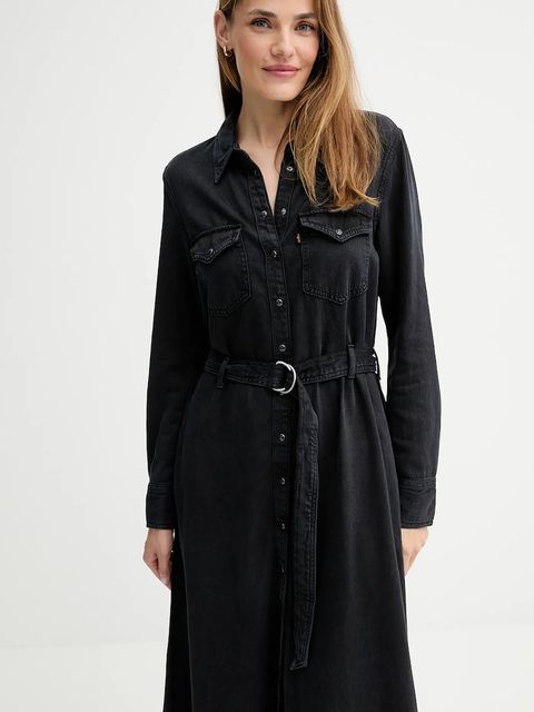 Levi's sukienka jeansowa kolor czarny midi rozkloszowana 004H3