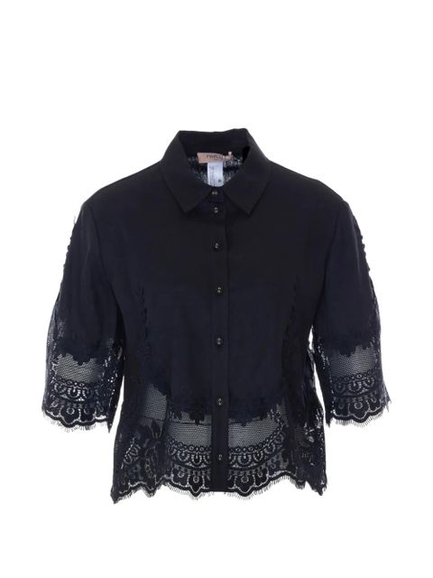 TWINSET lace-embroidered linen shirt - Black - zdjęcie produktu nr 1