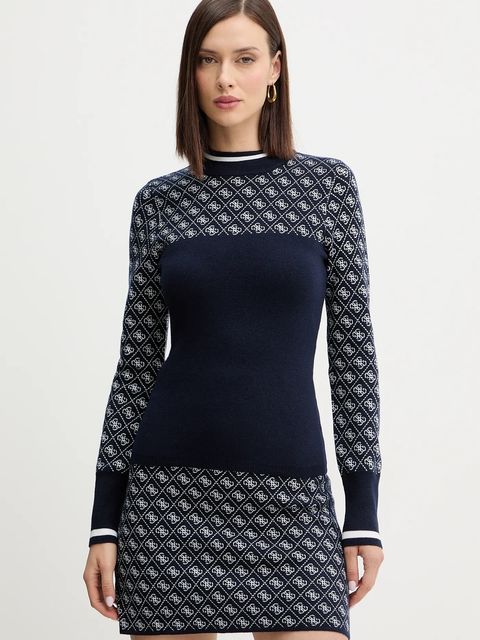 Guess sweter z dodatkiem wełny AUBREY damski kolor granatowy z półgolfem W5BR24 Z3JD2