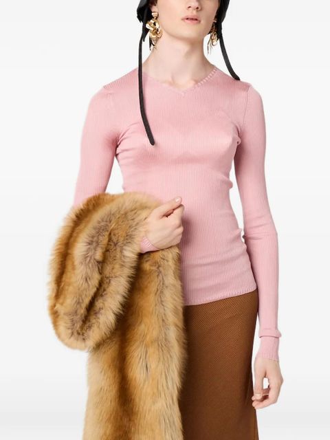 Miu Miu V-neck ribbed top - Pink - zdjęcie produktu nr 1