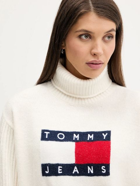Tommy Jeans sweter z domieszką wełny damski kolor beżowy z golfem DW0DW22108