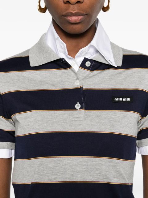 Miu Miu striped logo polo top - Grey